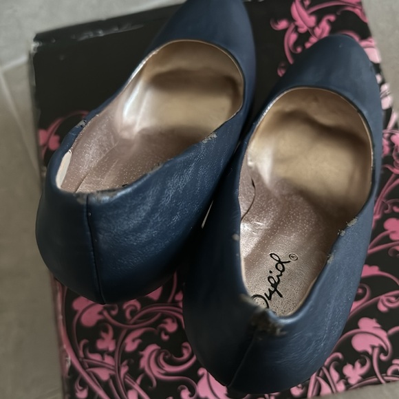 NIB Qupid Penelope Platform High Heels Navy Blue PU Leather Snake Stilettos 6.5 - Picture 9 of 11